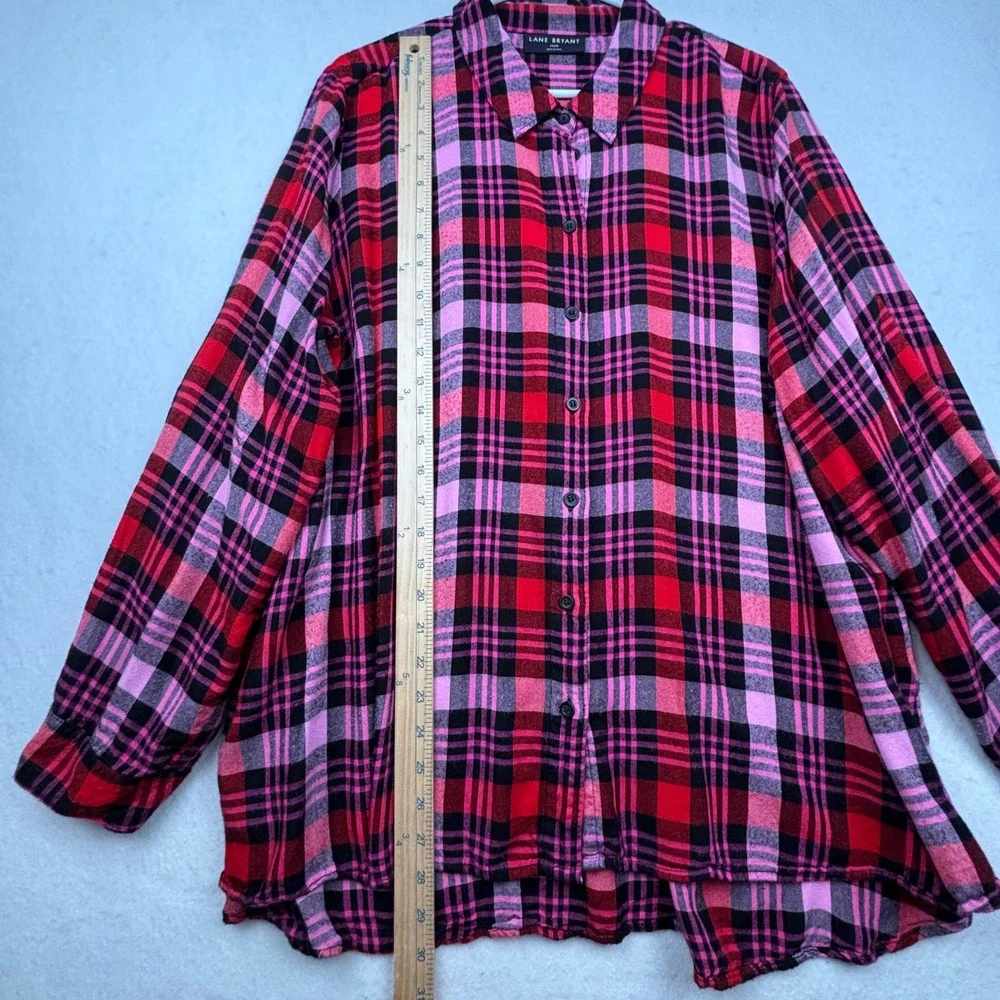 Lane‎ Bryant Plaid Shirt Womens 22/24 Roll Tab Sleeve Grunge